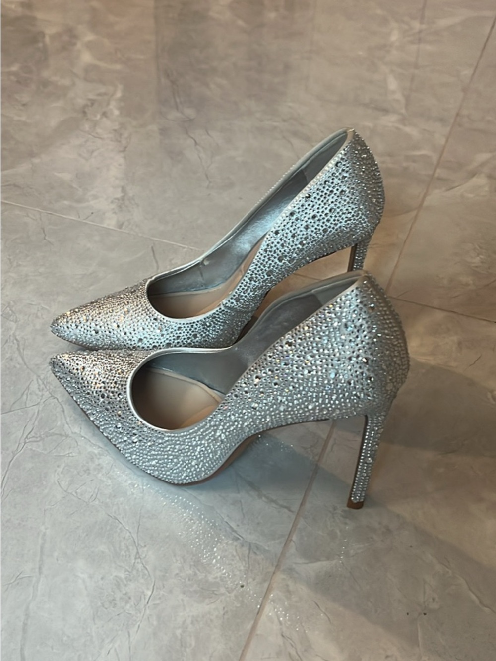 Steve Madden Silver Crystal-Studded Pointed Toe Pumps